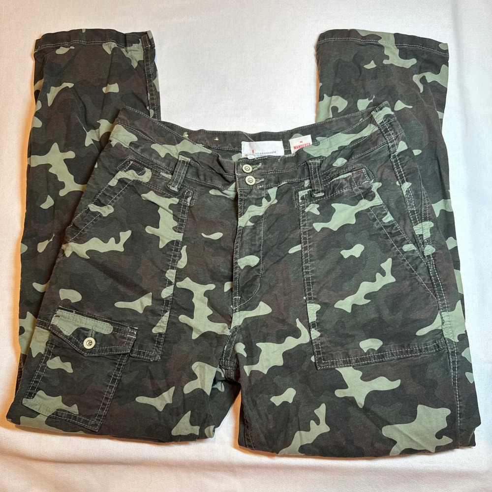 Anthropologie Camo Cargo Pants in Olive Green and Dark Green